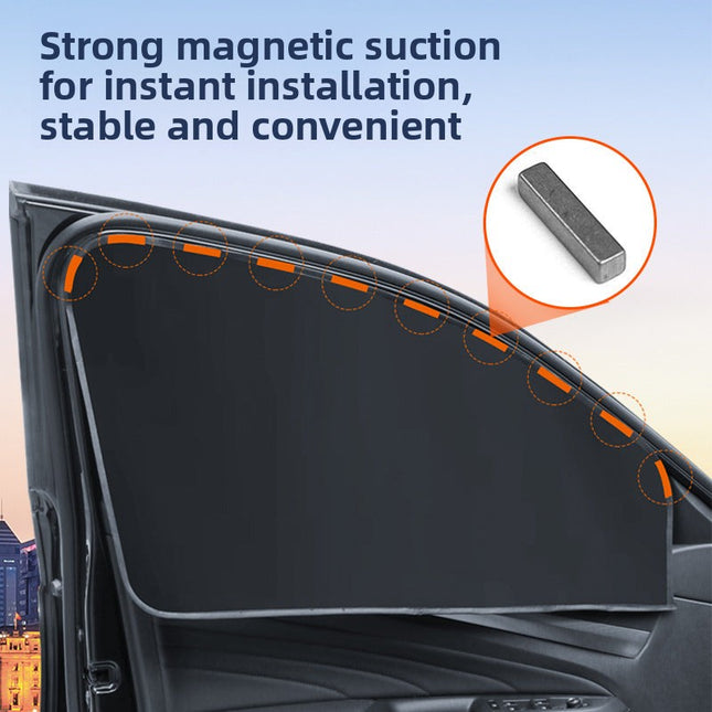 Magnetic Car Sunshade | Silver Coated Fabric UV Block Privacy Shield Universal Fit for Windows