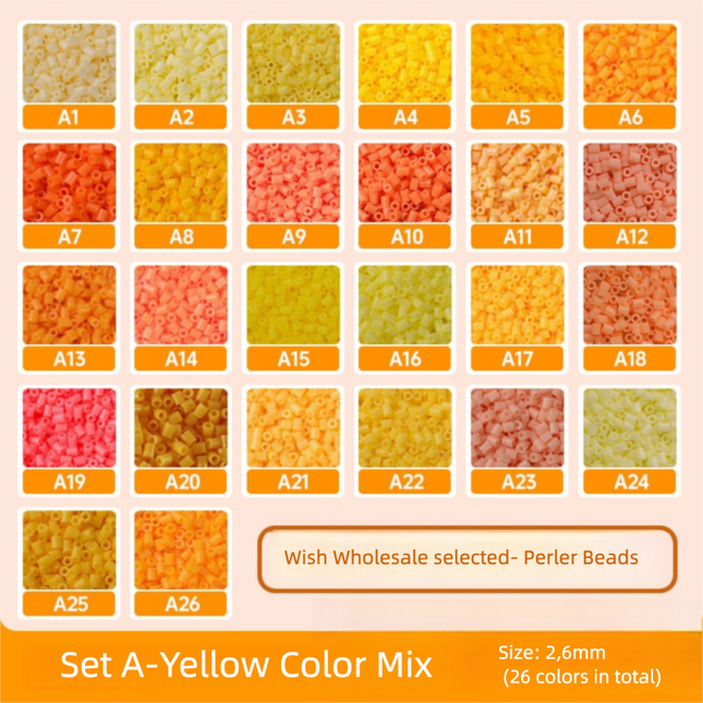 1000 Piece Mini Fuse Beads Set A/Yellow series 2.6mm |Same Color & Style as MARD, PE EVA Flat Puzzle Board DIY Craft Toy for Beginners