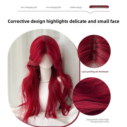 Red Long Wavy Lace Front Wig with Middle Part - Natural Looking Full Cap Synthetic Hair