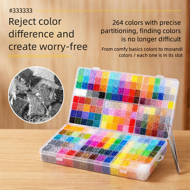 264 Color Fuse Beads Tray Set | 12000pcs 24 Grid Storage Box DIY Craft Kit for Beginners
