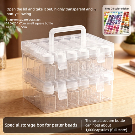 Large Capacity Transparent Plastic Storage Box for Perler Beads, Divided Organizer with Small Jars for DIY Craft Supplies